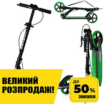 Самокат двоколісний для підлітка iTrike SR 2-049-1-BGR Чорно-зелений | Самокат для підлітка