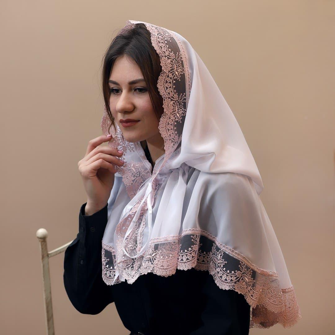 Палантин BetiS "Світлинка" для дорослих Білий/пудра Шифон 27686358 80*120 см