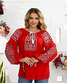 Вишиванка жіноча з червоного домотканого полотна "Марічка"