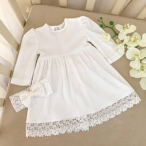 Молочна сукня для дівчинки з довгим рукавом інтерлок та еластична повязка для урочистостей 56 62 68 74 80