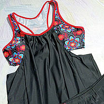 Роздільний купальник-танкіні з шортами. Чорний із червоним. Большые размеры., фото 4