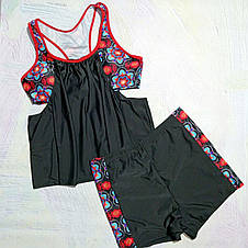 Роздільний купальник-танкіні з шортами. Чорний із червоним. Большые размеры., фото 3