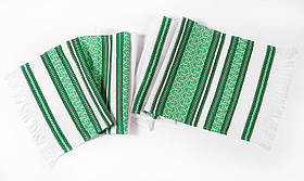 Тканий рушник із зеленою вишивкою (2,40 м.*0,36 м.)(для перев'язування хрещених батьків)