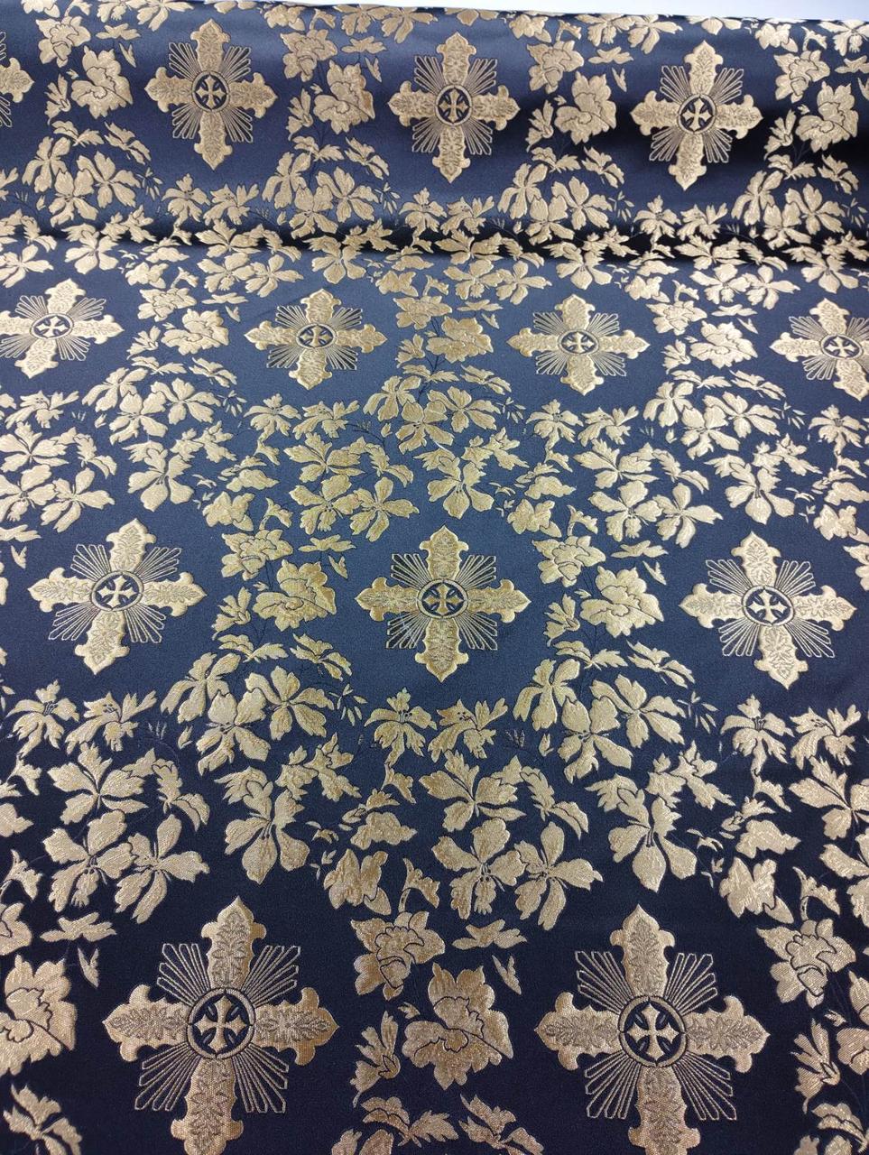 Шовкова церковна тканина Александрія чорна із золотом, фото 1