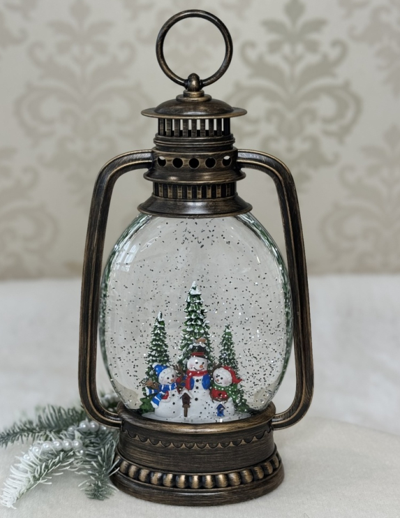 🌟Новорічний овальний музичний ліхтарик з автопіддувом Сніговики з ялинками, колір Бронза, фото 1
