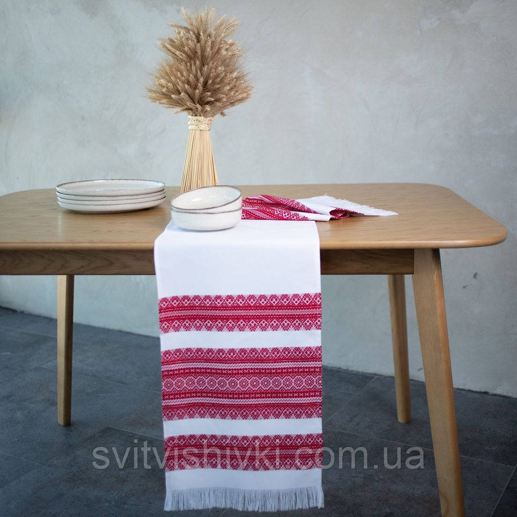 Рушник тканий з червоним орнаментом (2,40м.* 0,36м.), фото 1