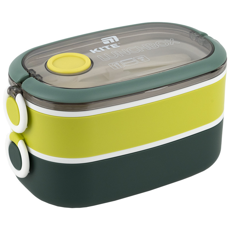 Ланчбокс подвійний Kite з наповненням 1600 мл зелений k25-1181-3, фото 1
