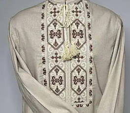 Вишиванка чоловіча "Миколай" з бежевого льону, фото 2