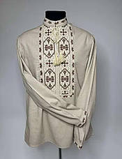 Вишиванка чоловіча "Миколай" з бежевого льону, фото 3