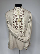 Вишиванка чоловіча "Миколай" з бежевого льону, фото 5