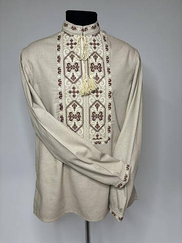 Вишиванка чоловіча "Миколай" з бежевого льону, фото 1