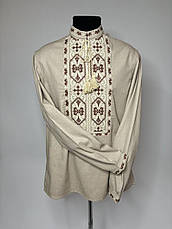 Вишиванка чоловіча "Миколай" з бежевого льону, фото 4