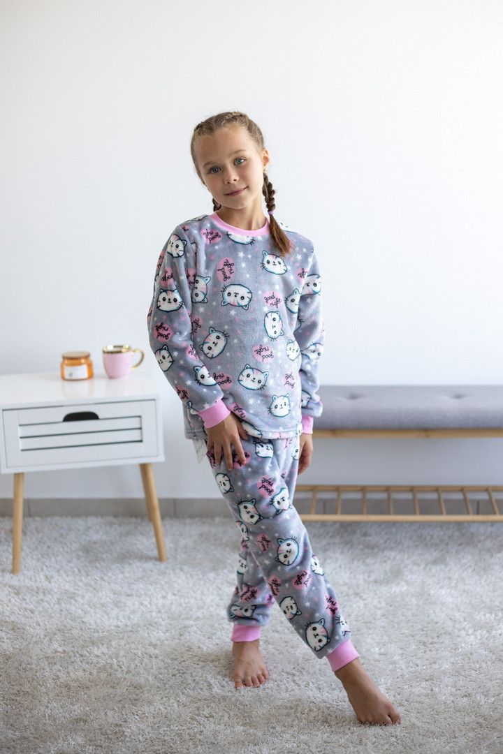 2440-24рож Піжама для дівчаток махра рожеві сердечки тм Авекс розмір 128 см