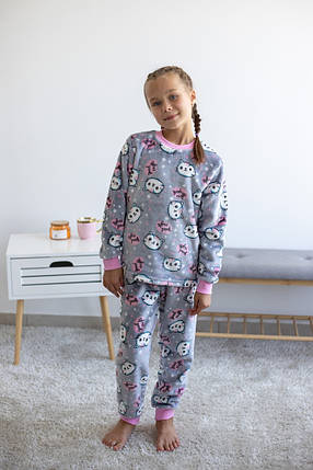 2440-24рож Піжама для дівчаток махра рожеві сердечки тм Авекс розмір 128 см, фото 3