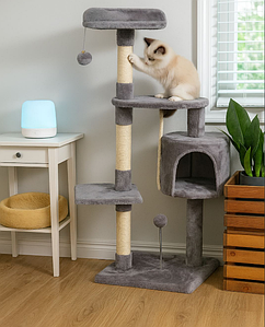 Кігтеточка будиночка дерев'яний сірий 110 см YQ14711W