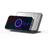 Бездротова зарядка стенд Smart Mirror 4 in 1 з швидкою зарядкою, будильником і термометром
