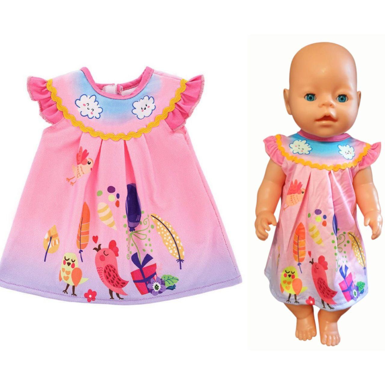 Одяг для ляльки Бебі Борн / Baby Born 40 - 43 см Плаття рожеве з пташками 8975, фото 1