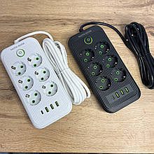 Подовжувач з 6 розетками, 3 USB-A, 1 USB-C портами, 2500 Вт, 3 метра (48)