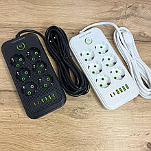 Подовжувач з 6 розетками, 4 USB-A, 2 USB-C портами, 2500 Вт, 5 метрів (48)