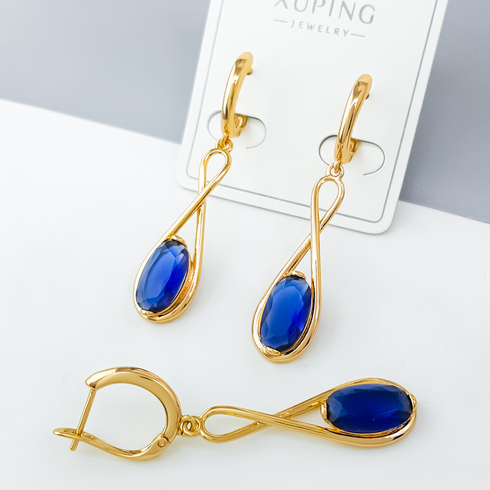 Сережки Бескінечність з синім цирконієм, англ.замок, медзолото Xuping позолота 18K, фото 1