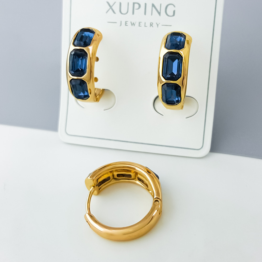 Сережки Доріжки з темно-синім Swarovski, медзолото Xuping позолота 18K, фото 1