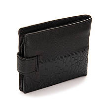 Гаманець портмоне чоловічий шкіряний чорний на кнопці три відділення рептилія з монетницею всередині Bretton 210L, фото 3