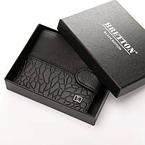 Гаманець портмоне чоловічий шкіряний чорний на кнопці три відділення рептилія з монетницею всередині Bretton 210L, фото 5