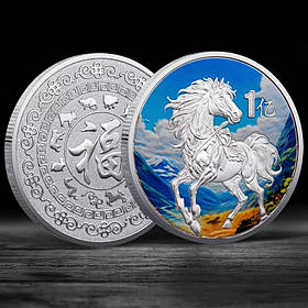 Посріблена монета Кінь для успіху та удачі Великі скарби 1 Унція з символом Фук