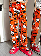 Піжамні плюшеві штани Hello Kitty з Halloween-принтом, помаранчеві, розмір M (10743)