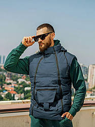 Жилетка чоловіча з капюшоном кольору морської хвилі