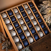 Ялинковий набір 36 кульок коробка іграшок куль 8 см пластик на ялинку джинсові срібні пластикові новорічні кульки іграшки прикраси