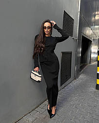 Жіночий в’язаний костюм у рубчик зі спідницею шоколадного кольору — стильний трикотажний комплект Туреччина