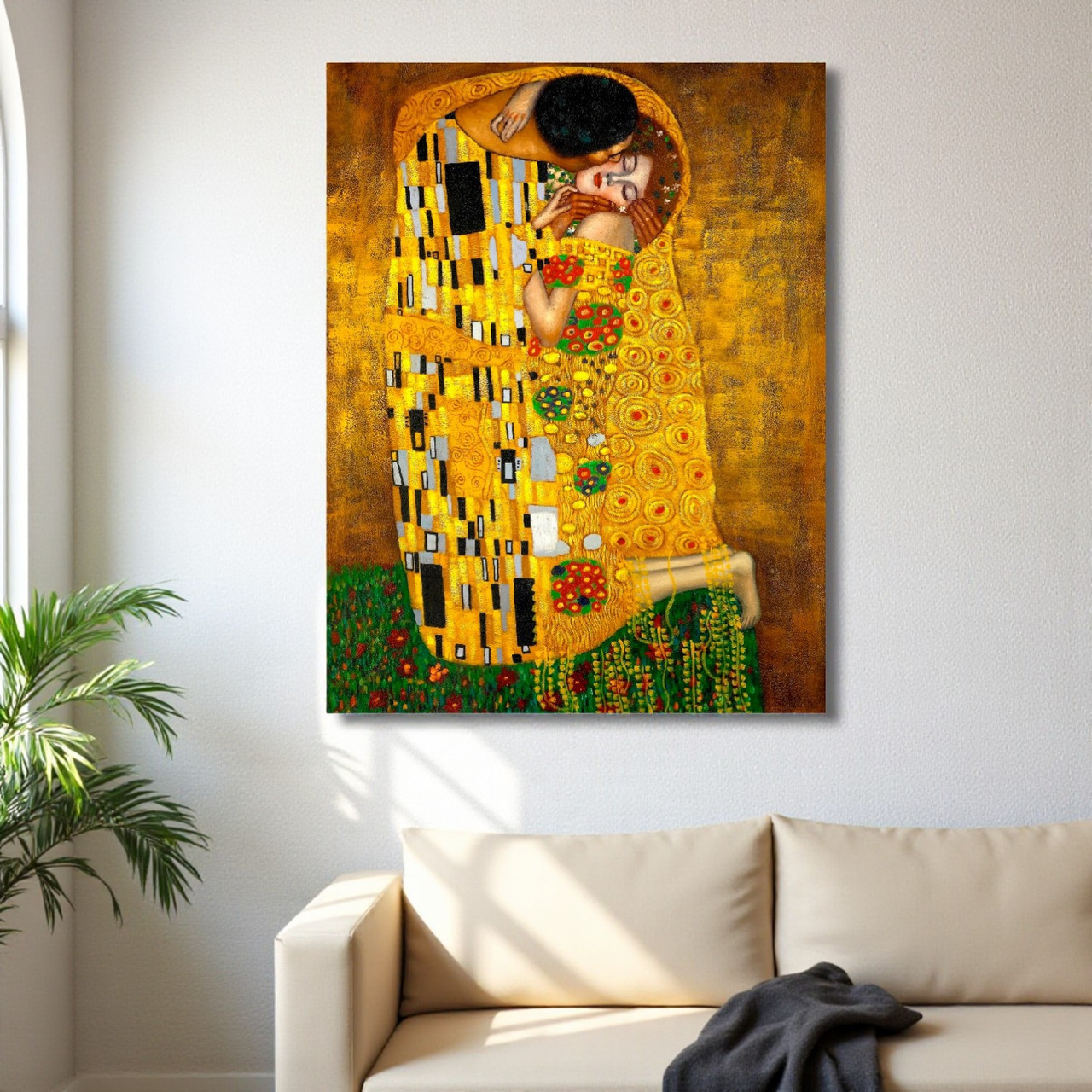Картина «Поцілунок» Ґустав Клімт Репродукція на полотні, настінний декор 60х46 см, фото 1