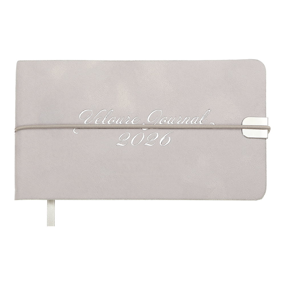 @Щотижневик  датов 2026 кишеньк VELOUR 153*87 світлосірий штуч шкіра