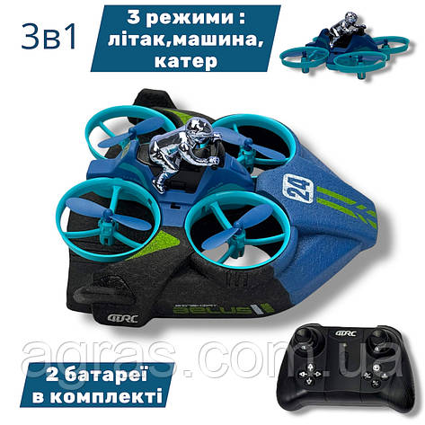 Радіокерований дрон 3-в-1 Aelus 4DRC з LED-підсвіткою і двома акумуляторами й USB — політ, перегони та заплив, фото 1