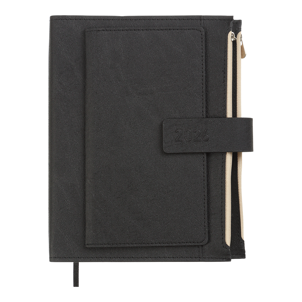 Щоденник датов 2026 ENIGMA A5 чорний штуч шкіра/поролон