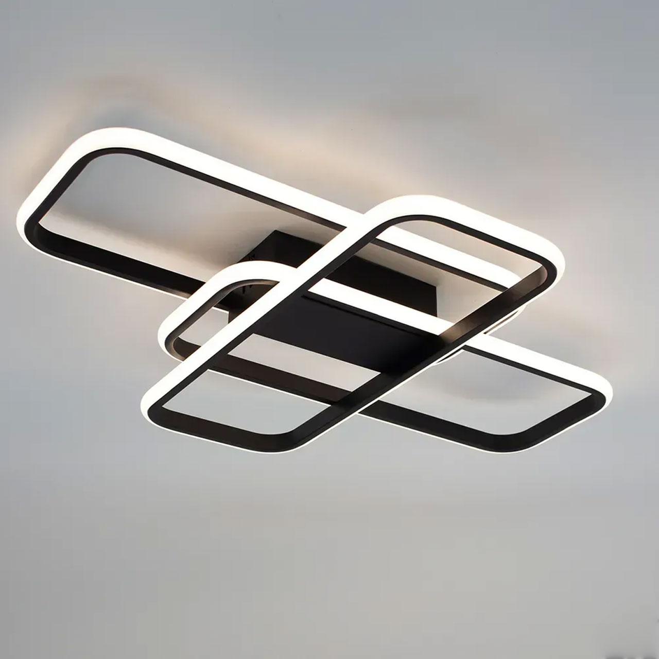 Cвітлодіодна люстра 90 Вт з пультом і мобільним додатком регулювання яскравості колір каркасу чорний ESL-21678, фото 1