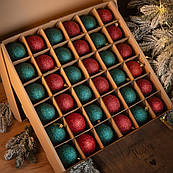 Ялинковий набір 36 кульок іграшок куль блискучі зелені червоні пластикові новорічні кульки іграшки прикраси кулі пластик на ялинку