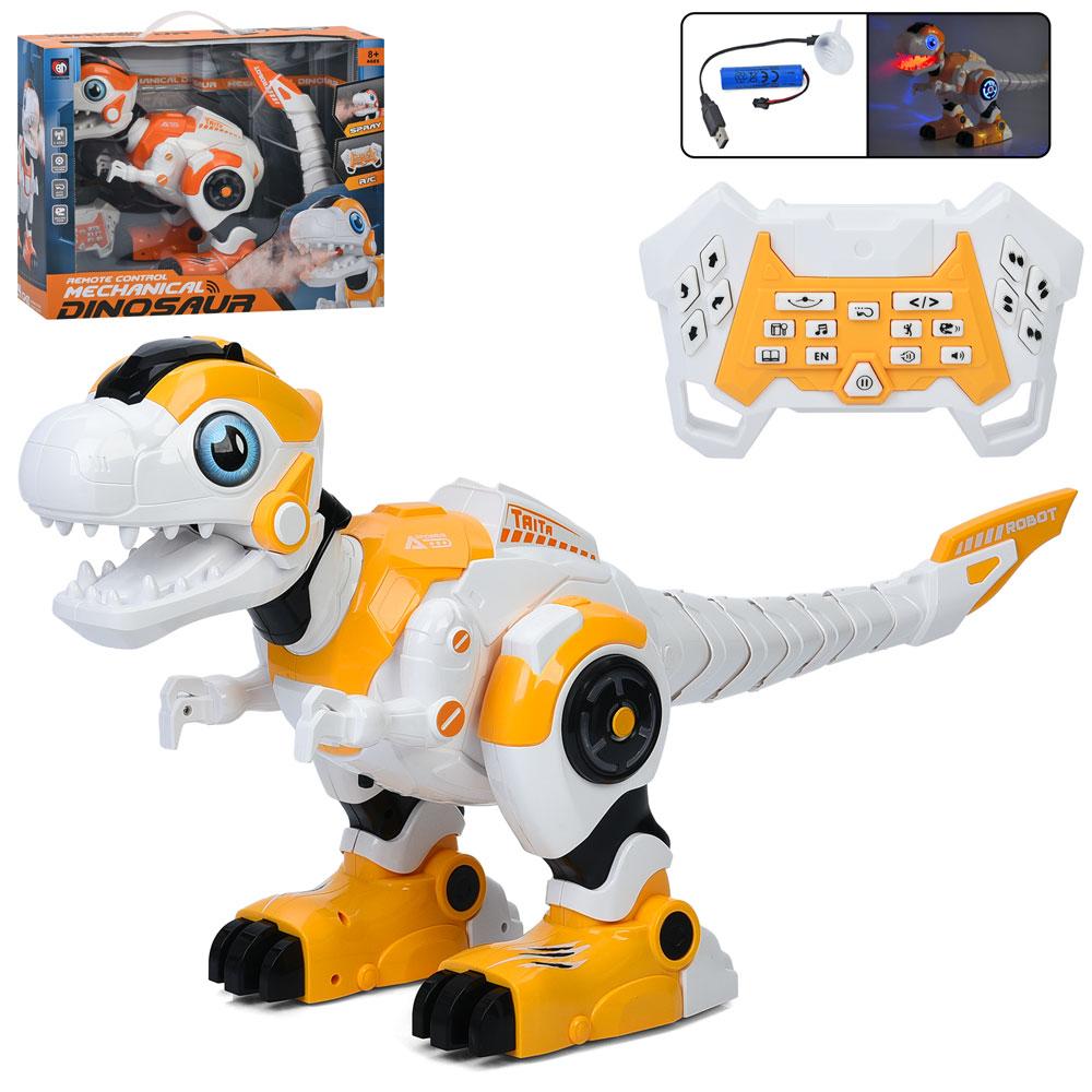 Динозавр A104 радиок.2.4G, акум., ходить, їздить, пара / дим, USB, 2 кольори, муз. (анг), світло, кор., 47-39-22см, фото 1