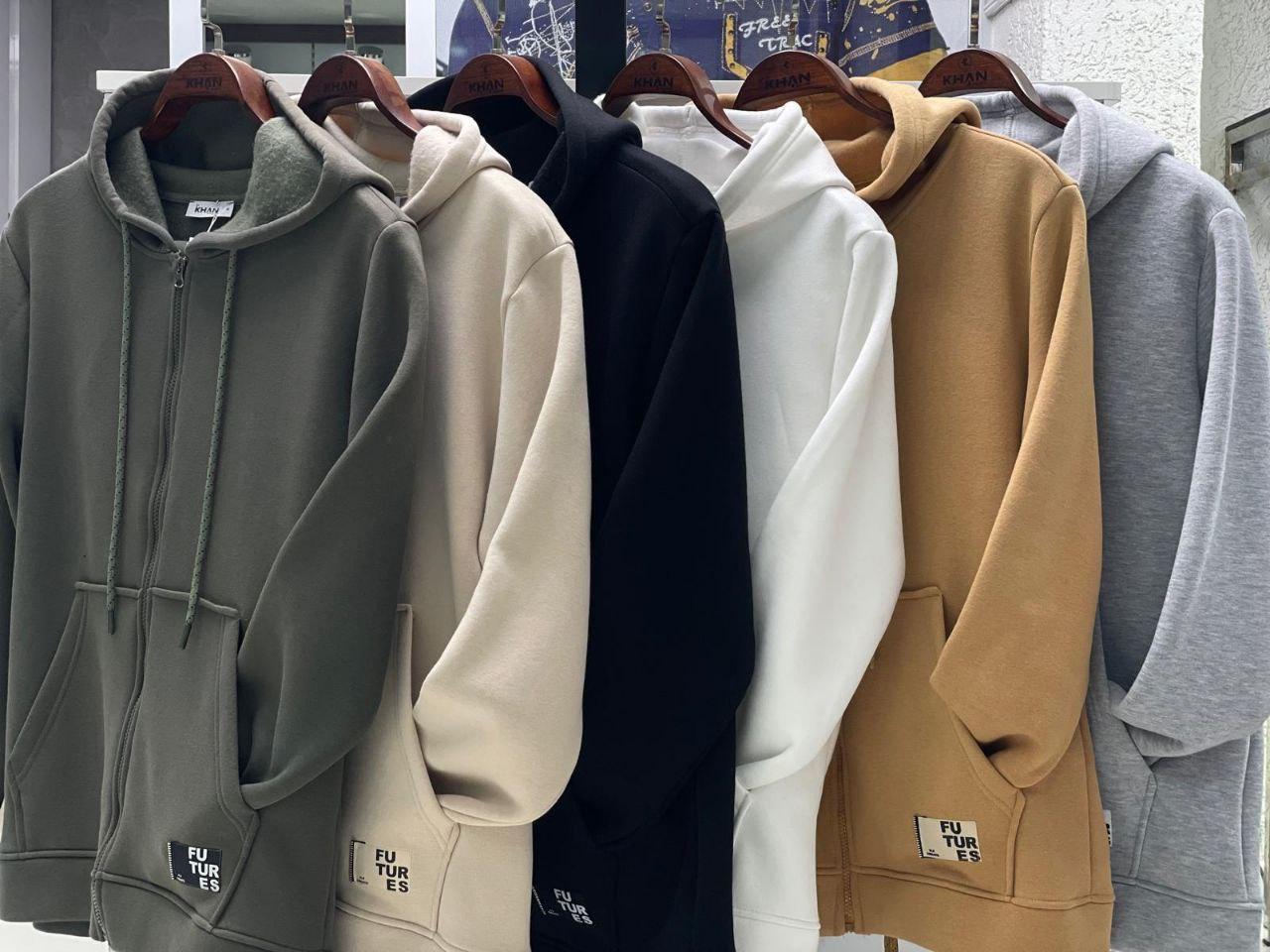 Теплый спортивний костюм чоловіча кофта на змійці з капюшоном + штана на манжетах в кольорі олива, фото 1