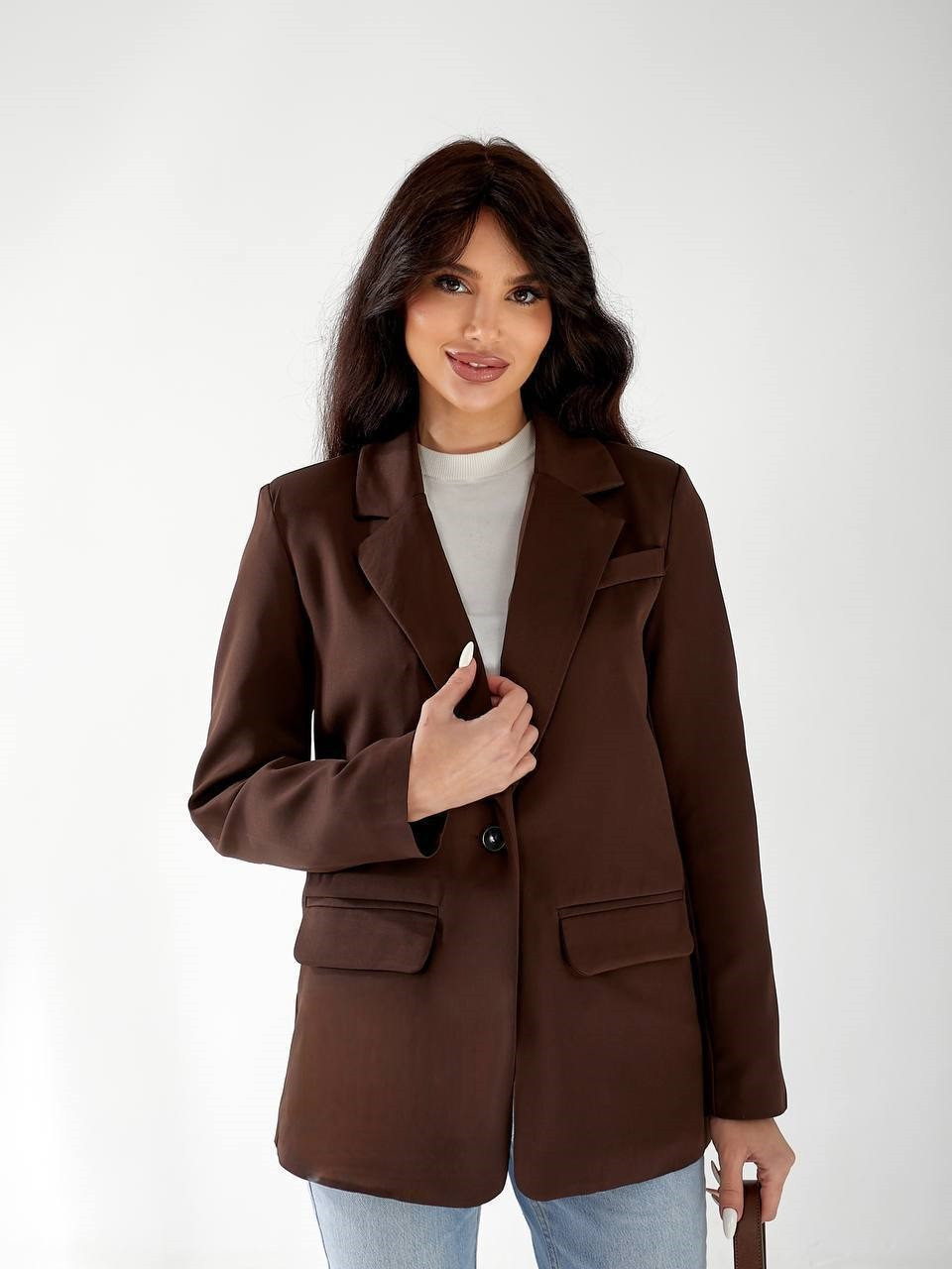 Жіночий діловий класичний піджак на підкладці шоколад, фото 1