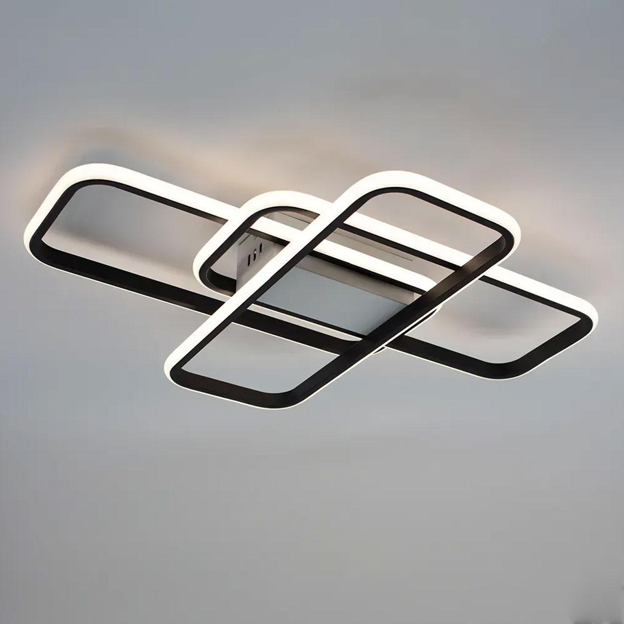 Cвітлодіодна люстра 90 Вт з пультом і мобільним додатком регулювання яскравості колір каркасу чорні-білий ESL-21679, фото 1