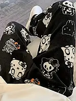 Піжамні плюшеві штани Hello Kitty з Halloween-принтом, чорні, розмір M (10747)