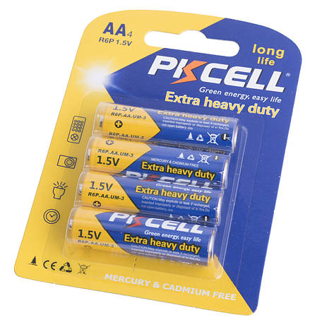 Батарейка AA сольова 1,5V 4шт у блістері. PKCELL R6P/UM3 1.5V, фото 1