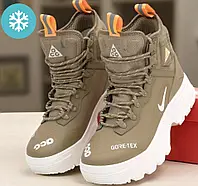 Зимові чоловічі кросівки-чоботи Nike ACG Air Zoom Gaiadome Gore-Tex теплі осінь-зима високі бежеві. Фото наживо
