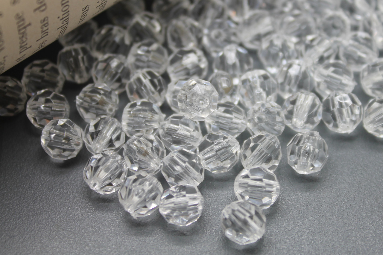 Намистини Грановані пластикові 8 мм Ø 2 мм +-25 г (±95 шт.) Прозорий, фото 1