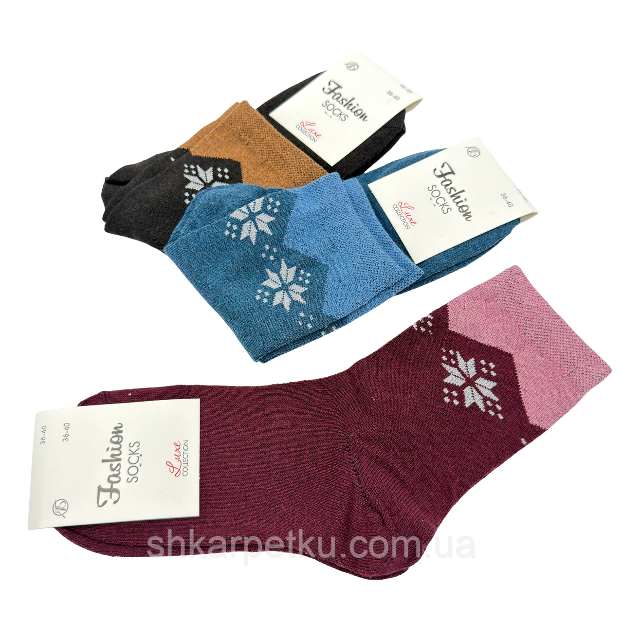 Жночі середні шкарпетки Fashion Luxe бавовняні зірочки, розмір 36-40 12 пар/уп. асорті, фото 1