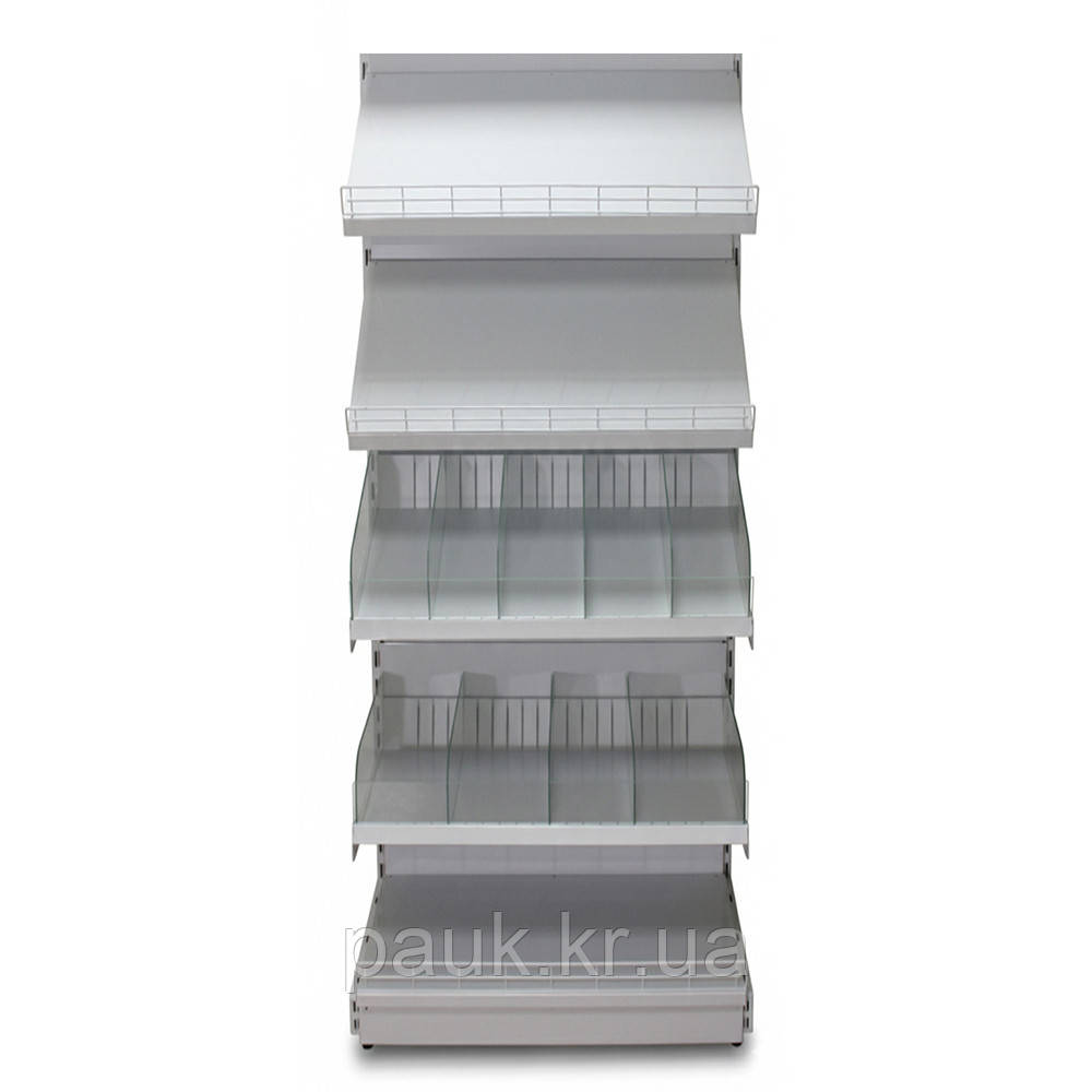 Стелаж для кондитерських виробів 1600х600 мм ТИП 4, приставний стелаж торговий, стелаж для спецій, стелаж зі скляними відділами, фото 1