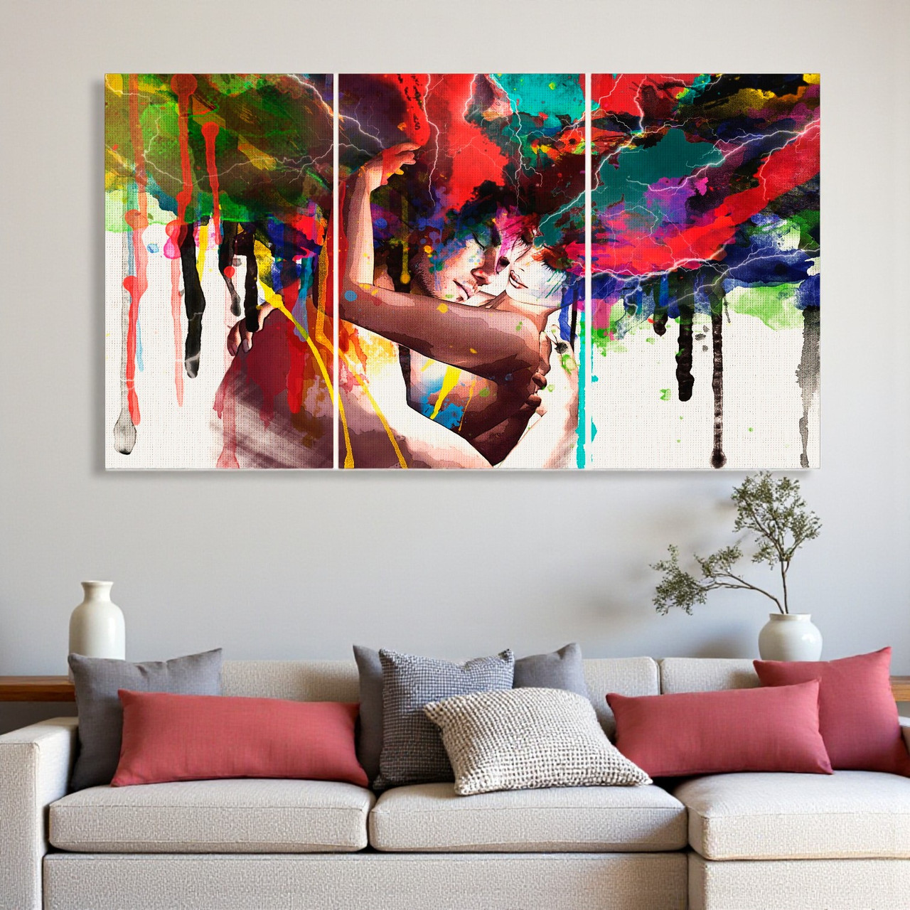 Модульна картина «Закохані в кольорах» Абстрактний друк на полотні, сучасний настінний декор 120х60 см, фото 1