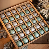 Ялинковий набір 36шт кульок коробка іграшок куль 8 см пластик на ялинку м'ятні срібні пластикові новорічні кульки іграшки прикраси